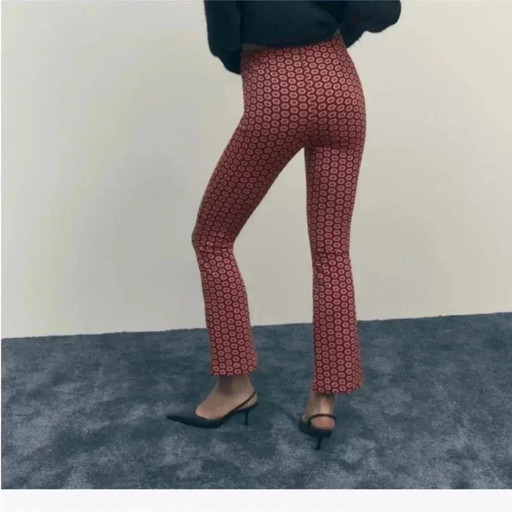 4/$25 Zara High Rise Legging Pink Patterned Dots Retro Pants Sz S - Picture 4 of 9